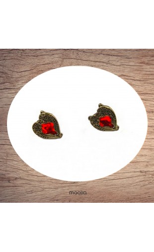 Boucles d'oreilles coeur rouge forme empire bronze