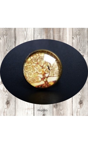Bague cabochon ronde bronze arbre Klimt