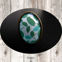 Bague cabochon ovale bronze feuillage vert