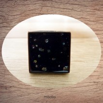 Bague cabochon carrée mosaique noire avec brillants