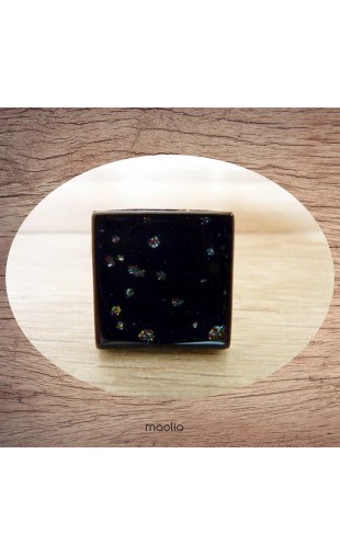 Bague cabochon carrée mosaique noire avec brillants