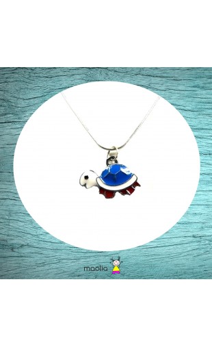 Collier tortue bleue blanche rouge