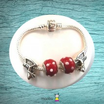 Bracelet Pandamaolia chevaux et perles rouges à pois