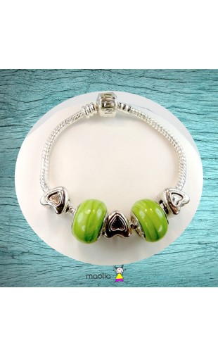 Bracelet Pandamaolia perles vertes et petits coeurs