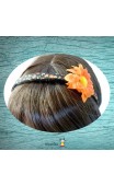 Serre-tête imprimé noir fleur et gerbera orange