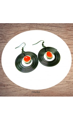 Maolia - Boucles d'oreilles disque noir et orange