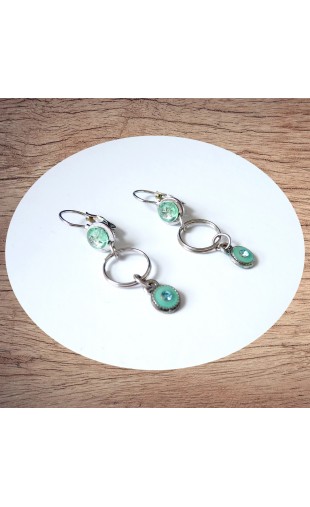 Maolia - Boucles d'oreilles strass vert et anneaux argentés