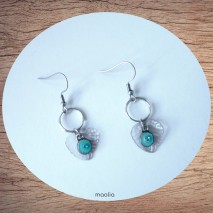 Maolia - Boucles d'oreilles anneaux argentés et feuille transparente