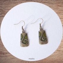 Maolia - Boucles d'oreilles rectangle émaillé bronze et vert