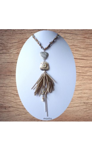 Maolia - Collier pendentif coeur nacre suédine cordon fantaisie