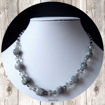 Maolia - Collier perles naturelles grises et cristal facetté