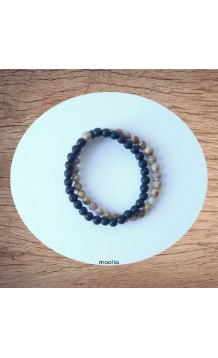 Maolia - Bracelet perles naturelles deux rangs onyx et jaspe