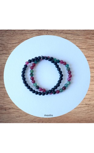 Maolia - Bracelet perles naturelles deux rangs onyx et agate