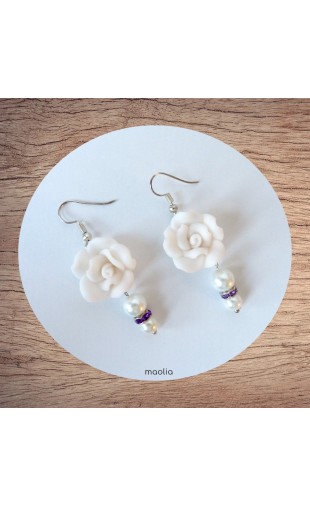 Maolia - Boucles d'oreilles fleur et perles blanches