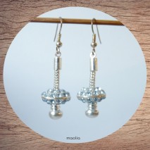 Maolia - Boucles d'oreilles chaine et perle strass bleue