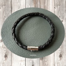 Maolia - Bracelet homme cordon cuir tressé noir