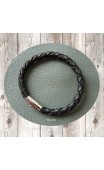 Maolia - Bracelet homme cordon cuir tressé noir de taille moyenne
