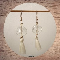 Maolia - Boucles d'oreilles perle cristal et pompon