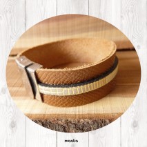 Maolia - Bracelet cuir naturel et jaune structuré