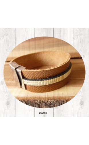 Maolia - Bracelet cuir naturel et jaune structuré