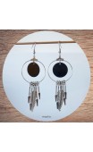Maolia - Boucles d'oreilles anneau disque noir et flèches argentées