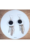 Maolia - Boucles d'oreilles anneau disque noir et flèches argentées