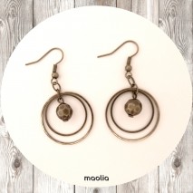 Boucles d'oreilles cercles et perle bronze - Maolia