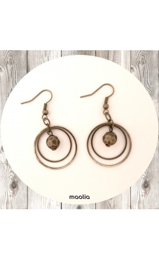 Boucles d'oreilles cercles et perle bronze - Maolia