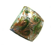 Collier avec pendentif carré style Murano ton vert et brun