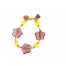 Bracelet perles de verre tons jaunes et mauves